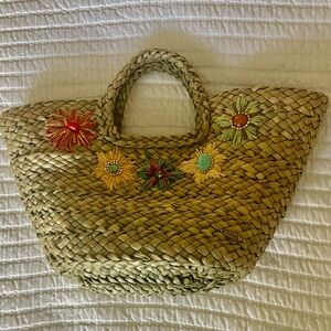 Cappelli Floral Embellished Straw Tote Bag